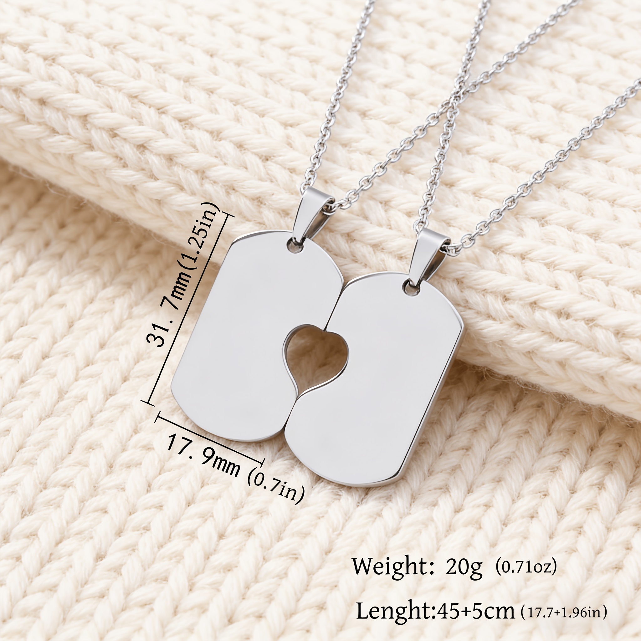 Customized Engraved Name Heart Puzzle Necklace Set